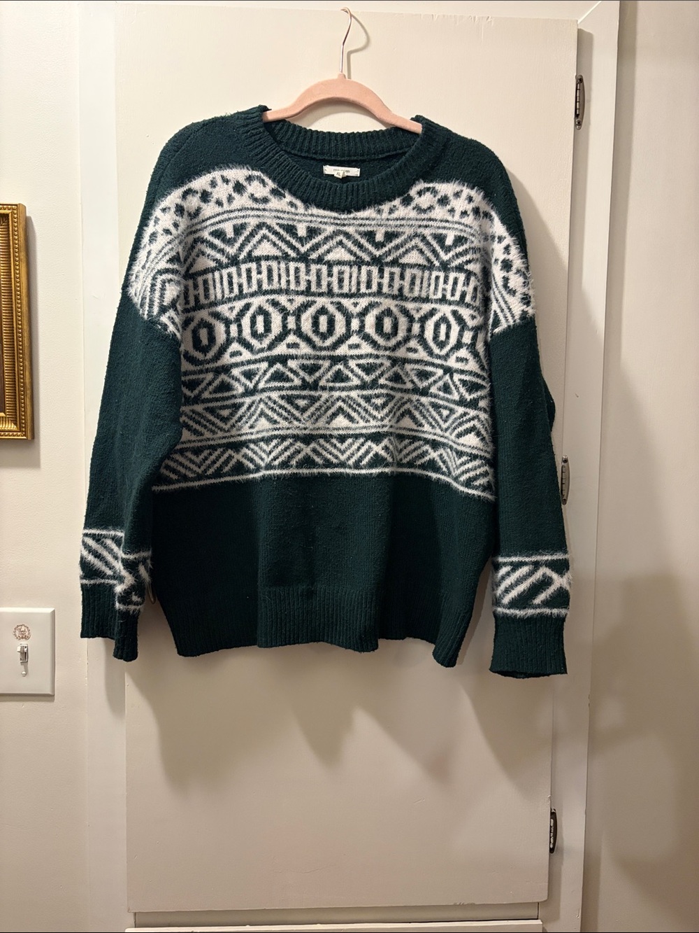 Maurices Dark Green & White Nordic Crewneck Sweater
